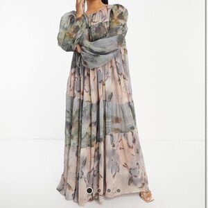 ASOS Floral Tiered Maxi Dress in Pale Pink and Sage